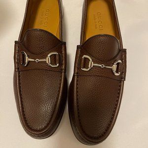 Brown Leather Gucci Loafers with Stirrups -- NEVER WORN! --
